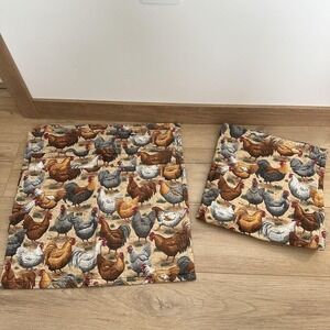 Handmade Chicken Rooster 4 Placemats-Centerpiece Farmhouse Country Reversible